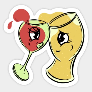 Alcohol Beer and Wine Love Mascot Cartoon Drunk Sticker